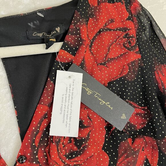 NEW! CITY TRIANGLES Dress Women 7 Floral Fit Flare Belted Sparkle Black Red - Picture 11 of 14